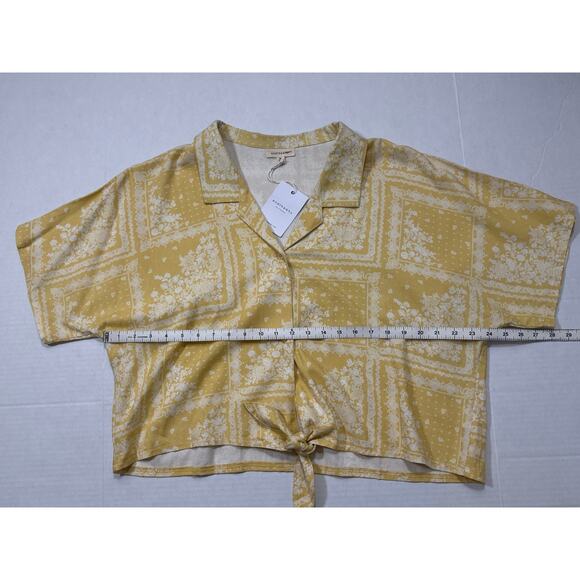 NEW AndTheWhy Yellow Linen Button Down Blouse Womens 2X Resortwear Patchwork - Picture 8 of 8